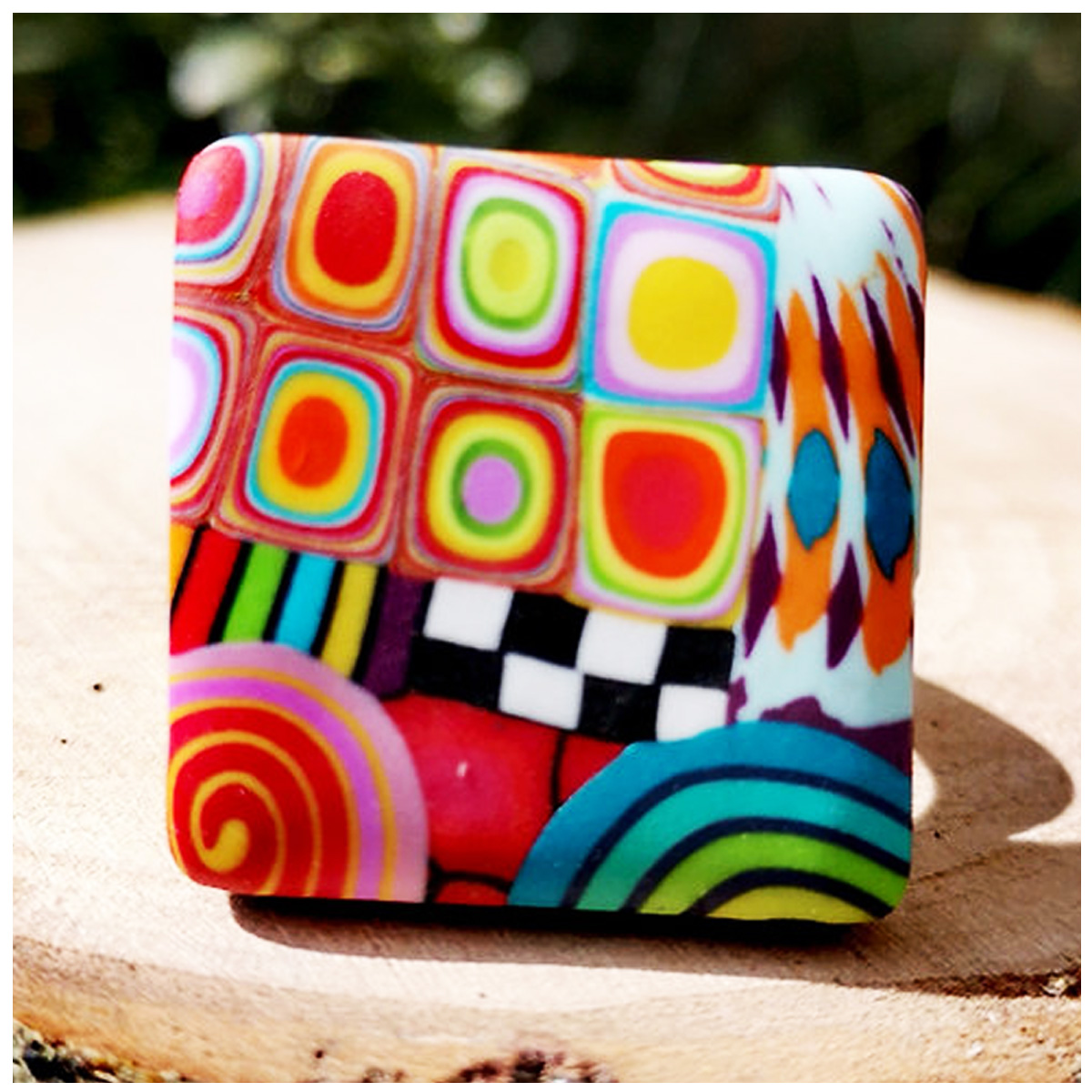 Bague artisanale \'Colombine & Arlequin\' multicolore - 22x22 mm - [Q0005]