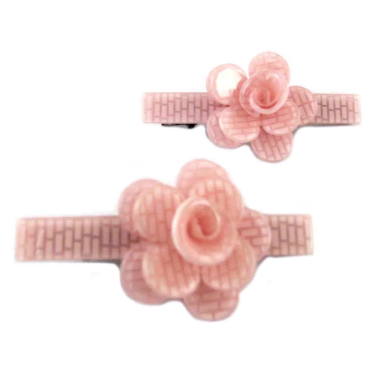 2 barrettes / pinces pélican \'Sissi\' rose (rosa romantica) - 60x25 mm - [Q0073]