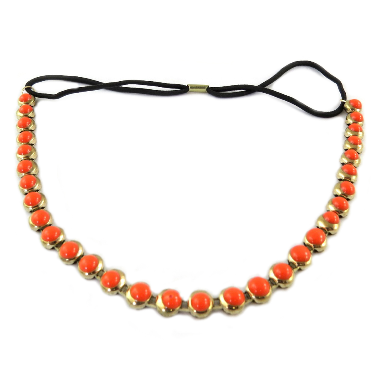 Serre-tête souple créateur \'Boho\' orange doré (cabochons) - [Q0092]
