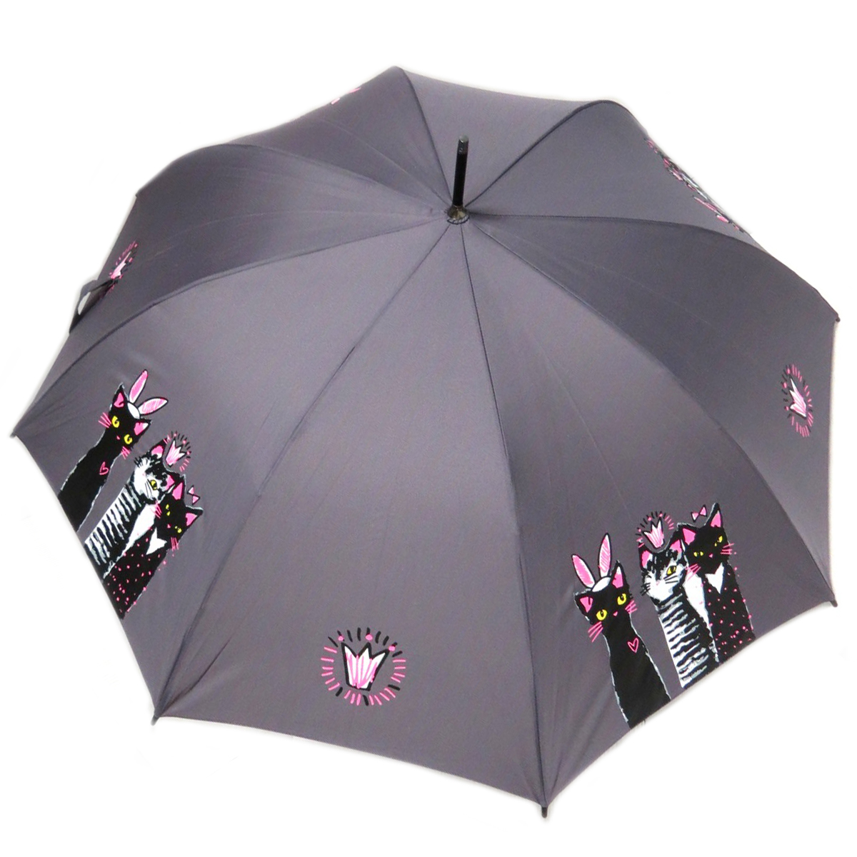 Parapluie canne \'Chats\' gris rose - 85 cm - [Q0156]