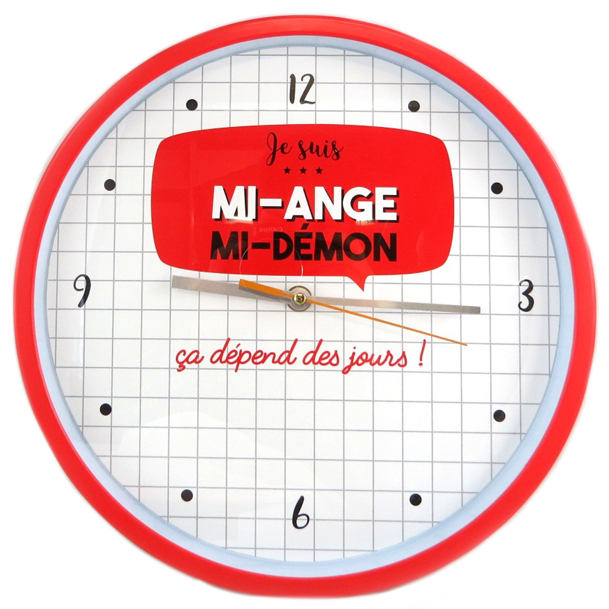 Horloge Murale \'Messages\' (Je suis mi-ange mi-démon ça dépend des jours) - 30 cm - [Q0367]