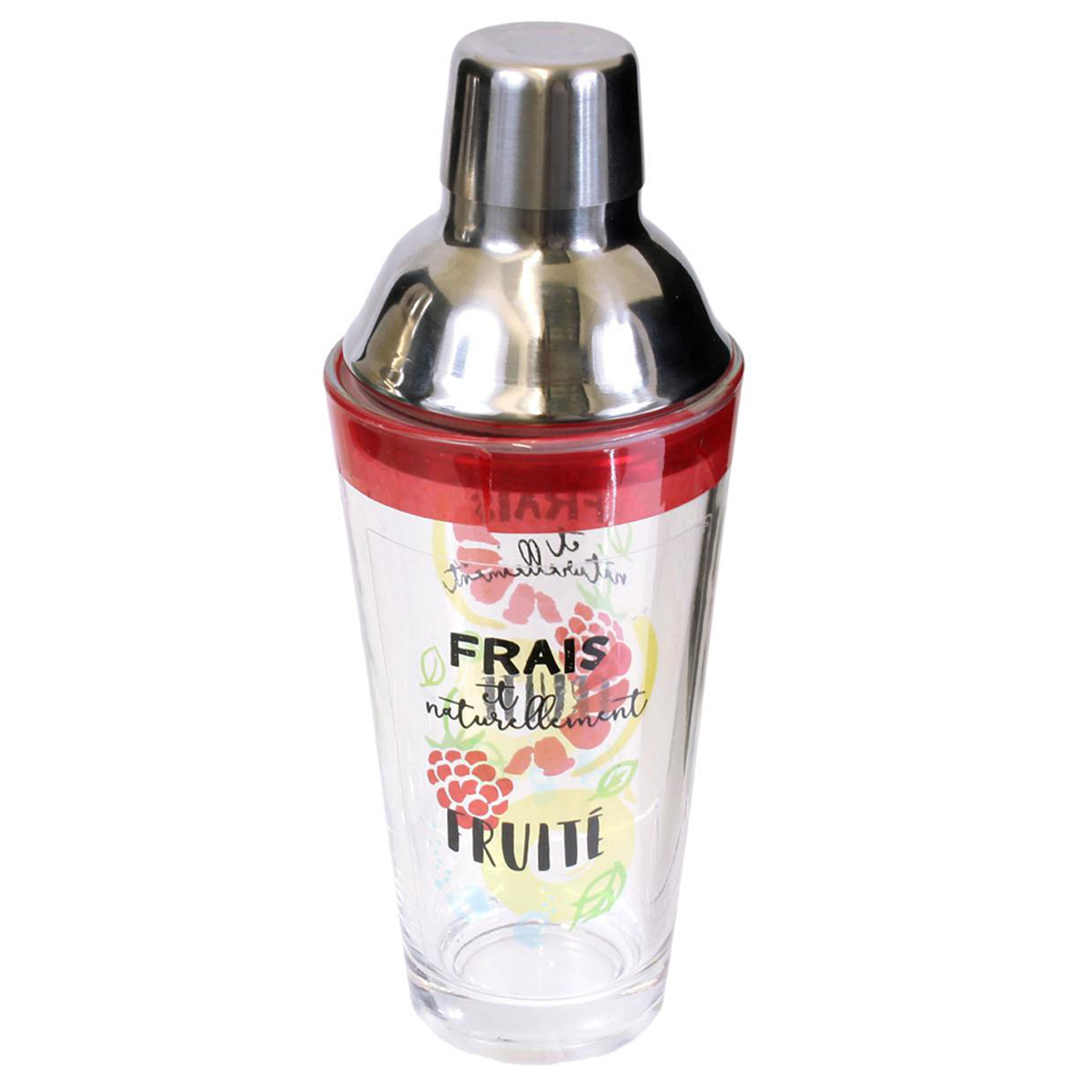 Shaker verre \'Frais et Naturellement Fruité\' rouge transparent - 22x85 cm (40 cl) - [Q0471]