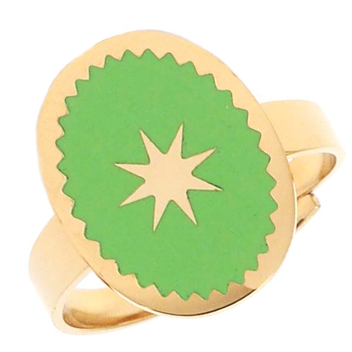 Bague créateur acier \'Boho\' vert doré - 16x12 mm - [Q0736]