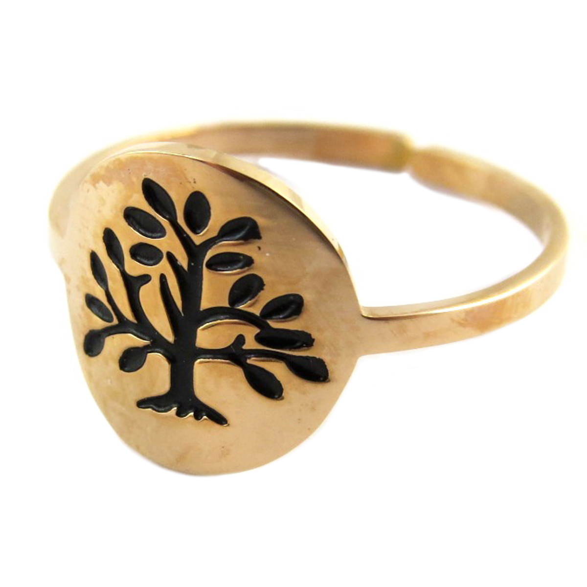 Bague créateur acier \'Arbre de Vie\' doré rosé - 10x10 mm - [Q0741]