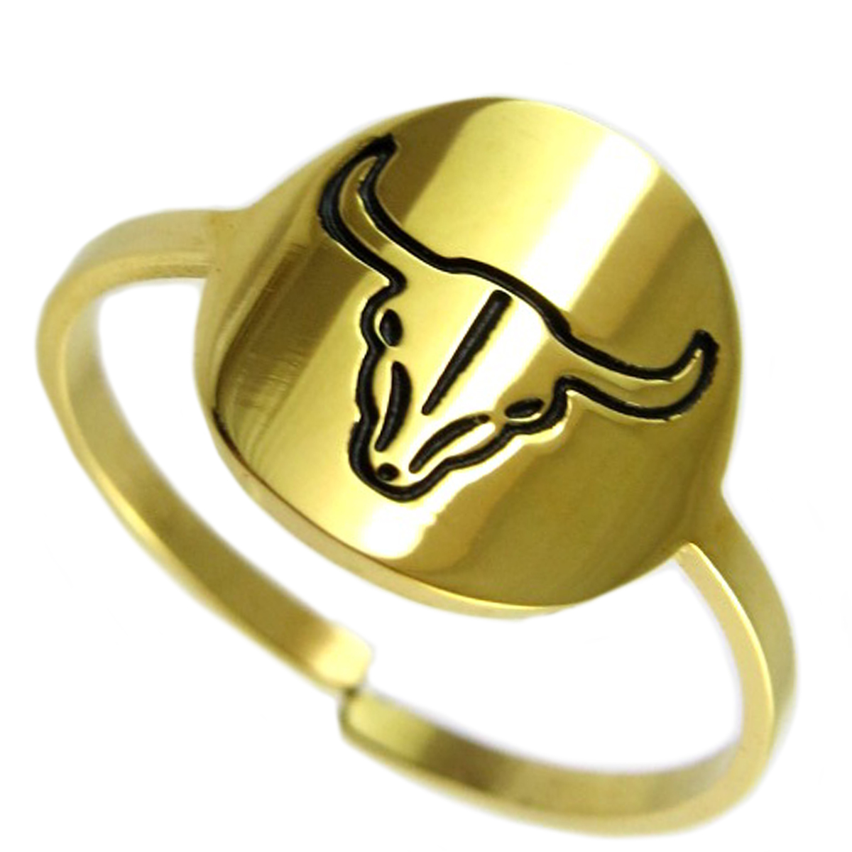 Bague créateur acier \'Boho\' doré (crâne de bison)  - 10x10 mm - [Q0745]