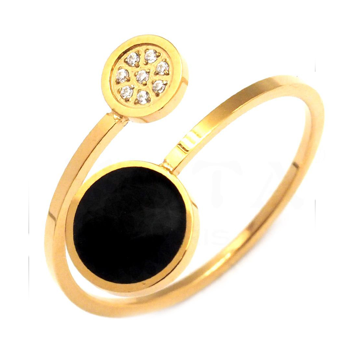 Bague créateur acier \'Boho\' noir doré - 5 et 8 mm - [Q0749]