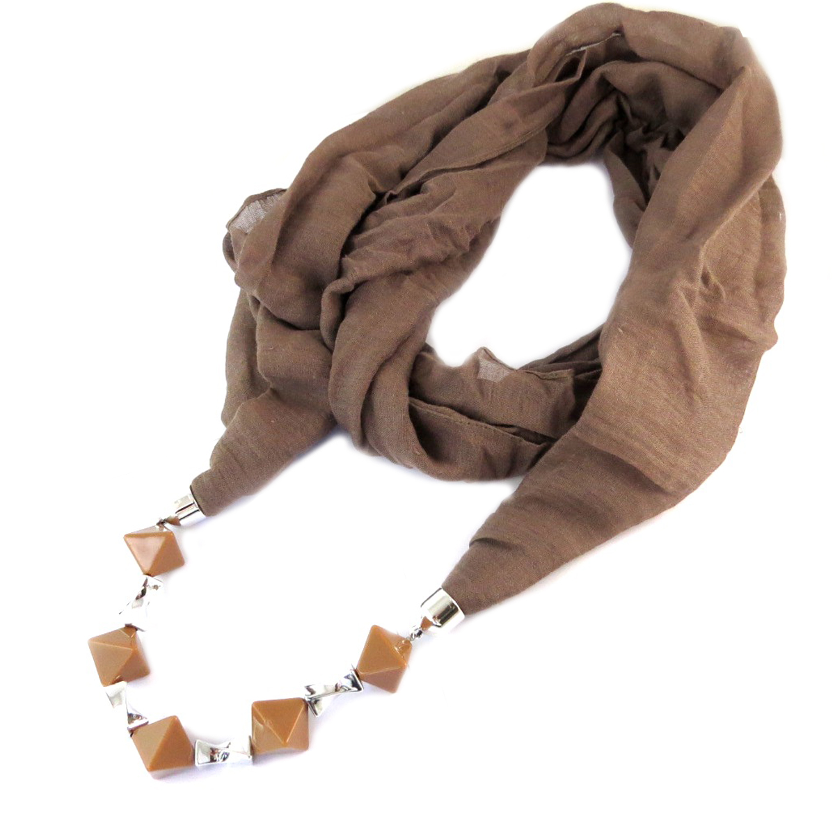 Echarpe tube / snood bijoux \'Scarlett\' marron argenté - [Q0758]