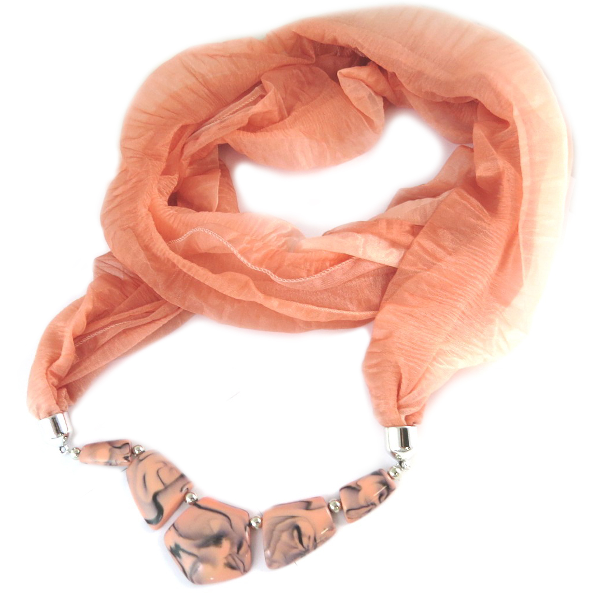 Echarpe tube / snood bijoux \'Scarlett\' rose corail - [Q0759]