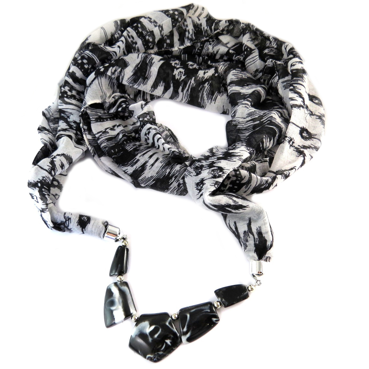 Echarpe tube / snood bijoux \'Scarlett\' noir blanc - [Q0762]
