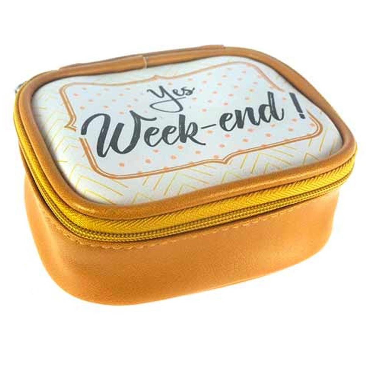 Petite boite à bijoux de voyage \'Messages\' doré (Yes week-end !) - 115x95x5 cm - [Q0856]
