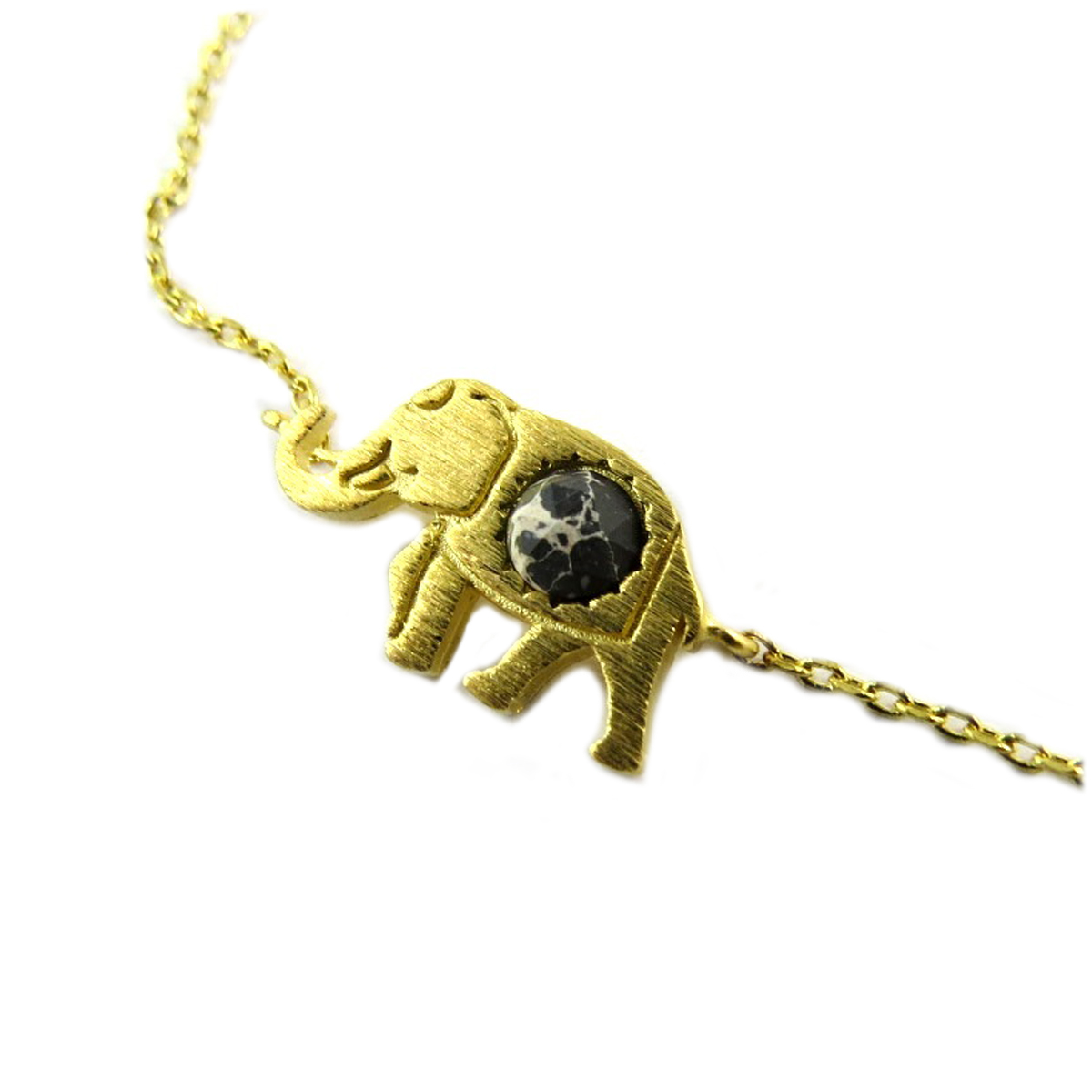Bracelet artisanal \'Eléphant Indien\' noir doré - 15x9 mm - [Q0976]