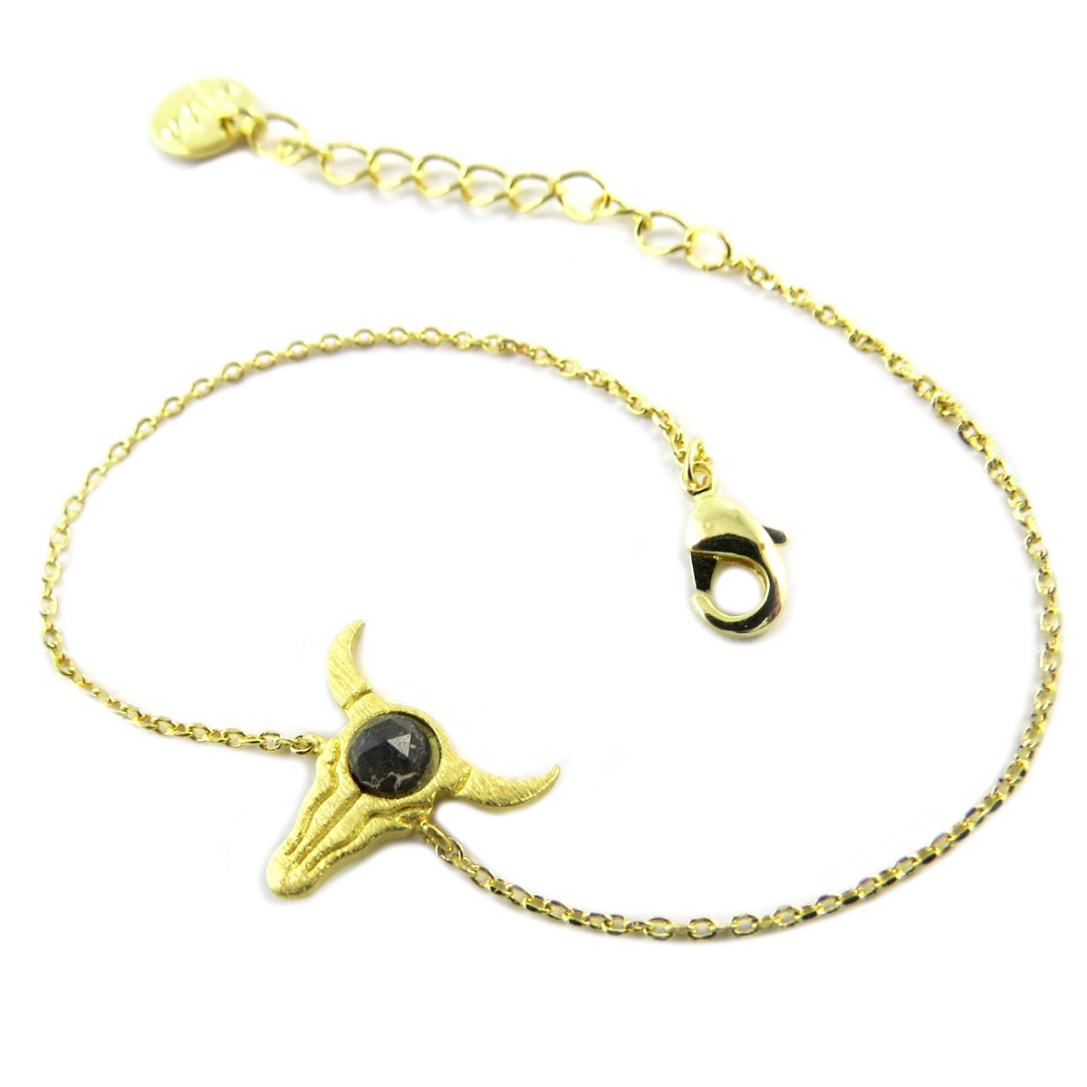 Bracelet artisanal \'Boho\' noir doré (crâne de bison) - 14x14 mm - [Q0979]