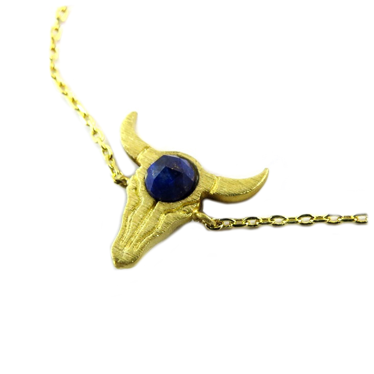 Bracelet artisanal \'Boho\' bleu doré (crâne de bison) - 14x14 mm - [Q0980]