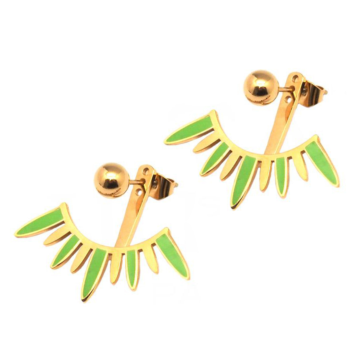 Boucles contours de lobes créateur acier \'Boho\' vert doré - 5 et 28x10 mm - [Q0997]