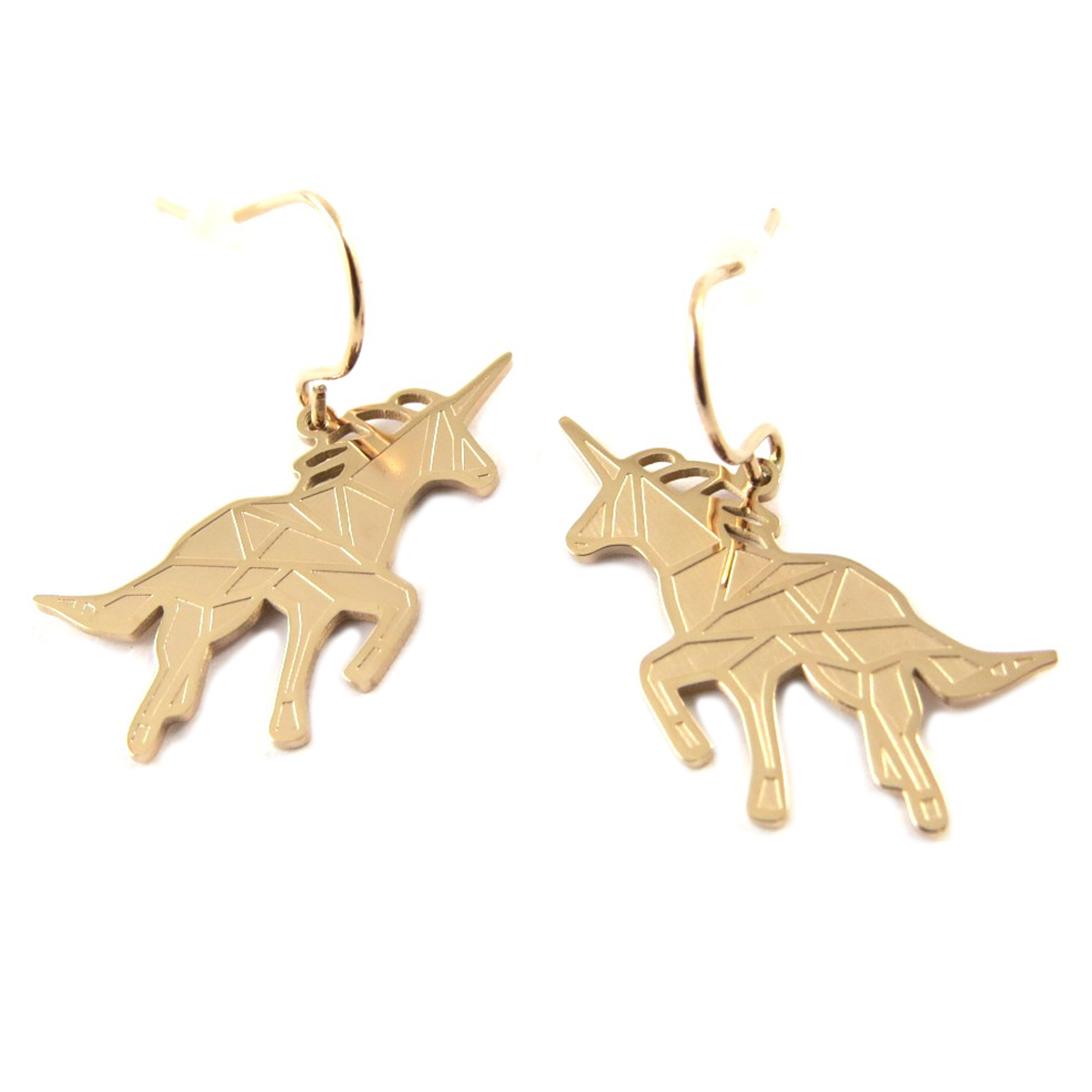 Boucles créateur acier \'Licorne My Unicorn\' doré rosé - 23x18 mm - [Q1021]