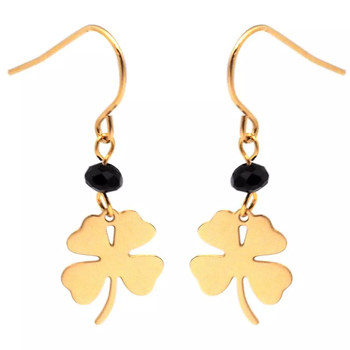 les trésors de lily Boucles créateur acier 'Trèfles' noir doré 18x10 mm [Q1022]
