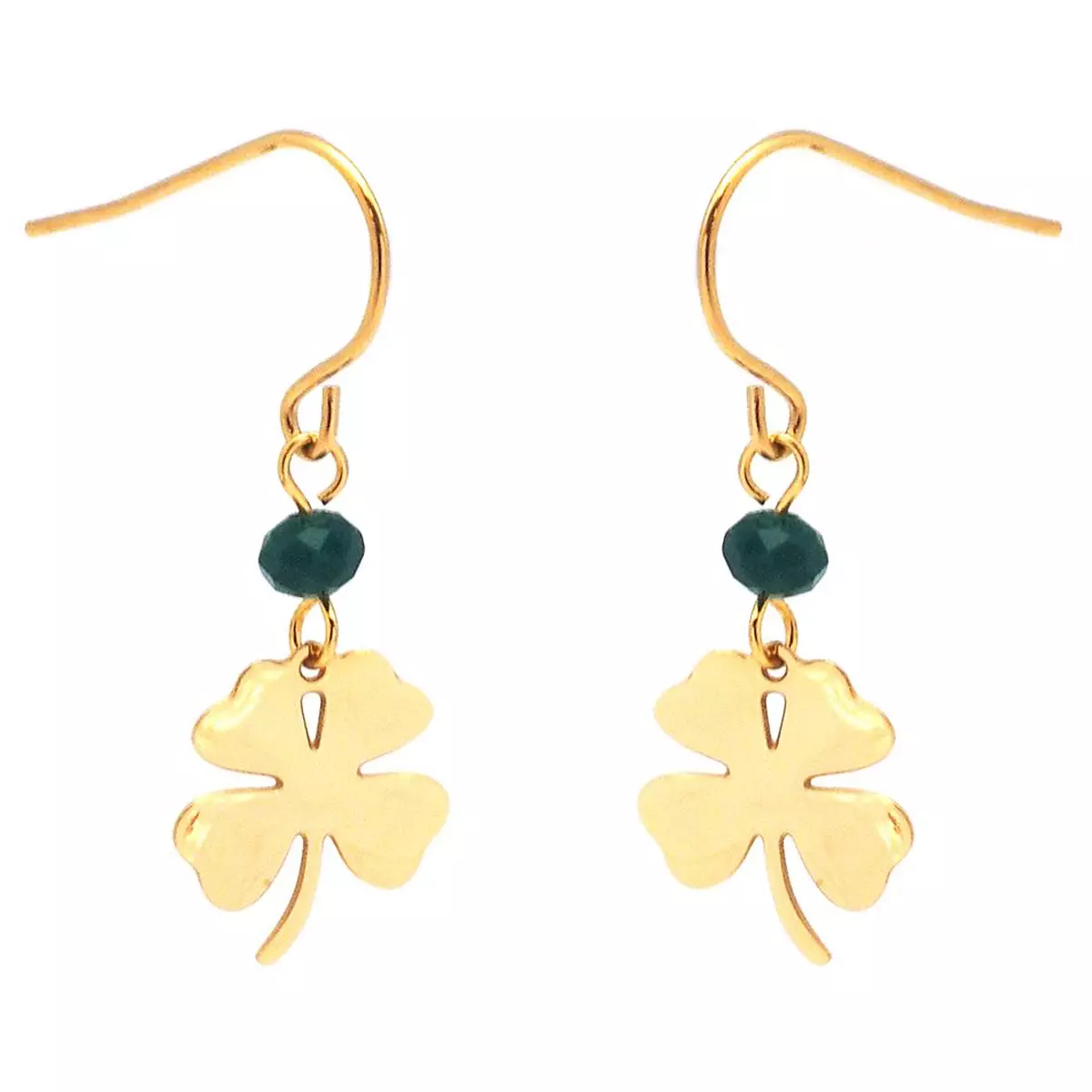 les trésors de lily Boucles créateur acier 'Trèfles' vert foncé doré 18x10 mm [Q1023]
