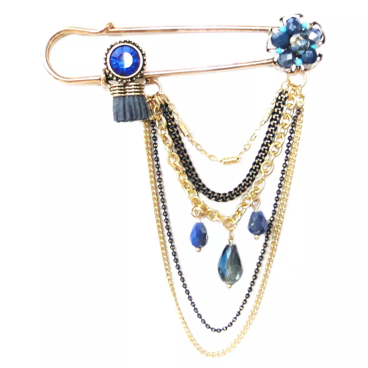 les trésors de lily Broche Créateur 'Acapulco' bleu doré 100x80 mm [Q1040]