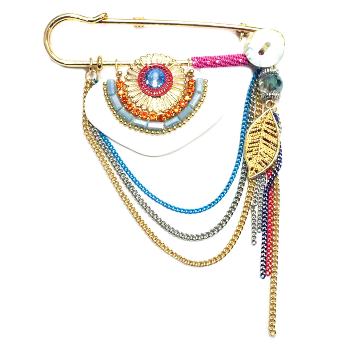 Broche Créateur \'Acapulco\' multicolore doré - 90x75 mm - [Q1044]
