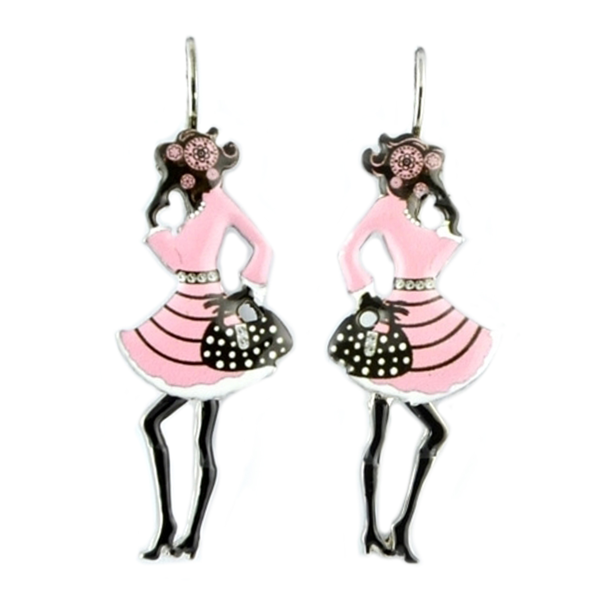 Dormeuses créateur \'Lilipoupettes\' (poupée) rose noir - 40x17 mm - [Q1296]