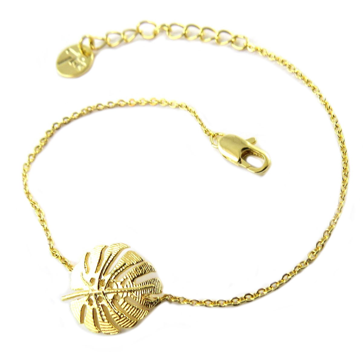 Bracelet artisanal \'Jungle\' doré (feuille de monstera) - 13x11 mm - [Q1329]