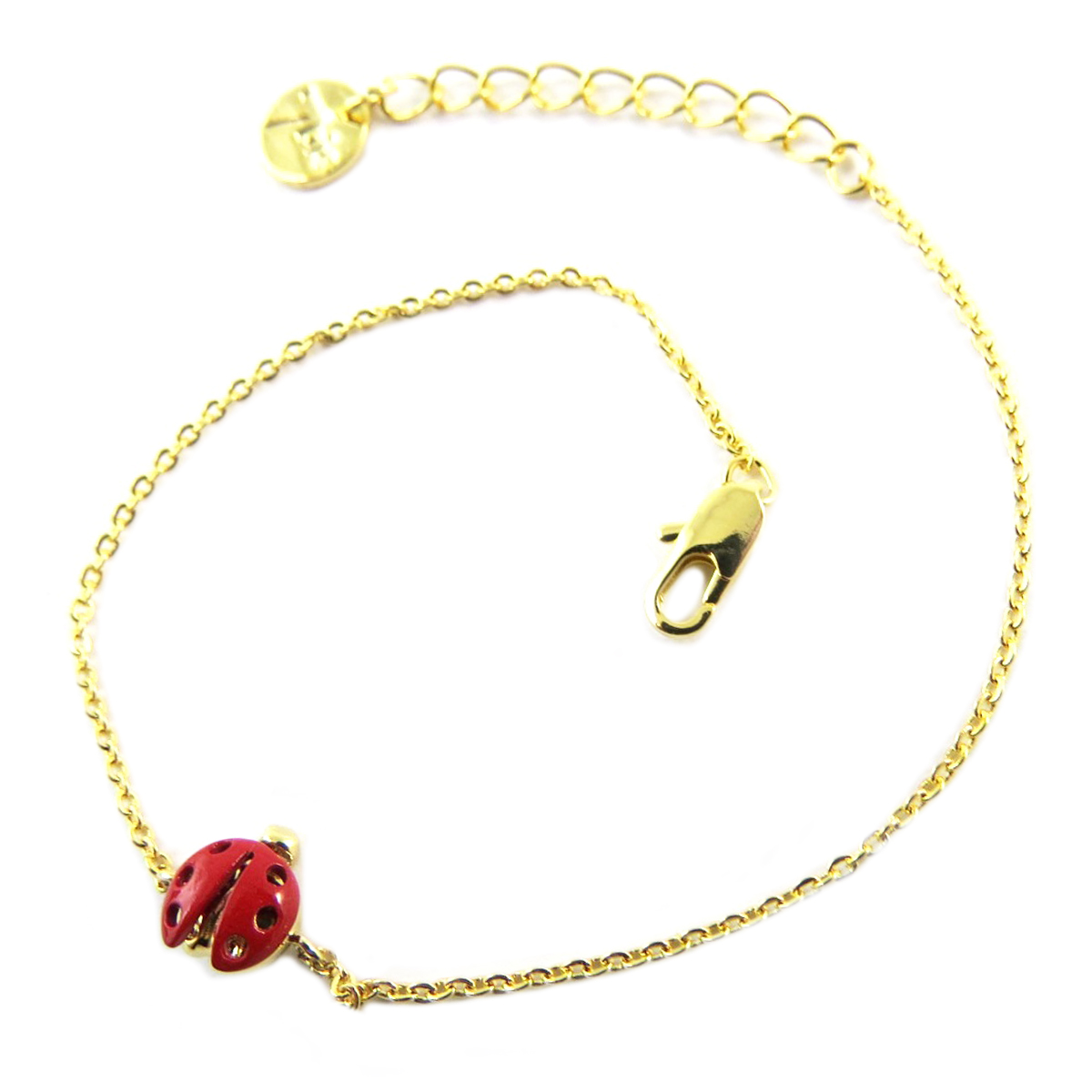 Bracelet artisanal \'Coccinelle\' rouge doré - 7x6 mm - [Q1334]