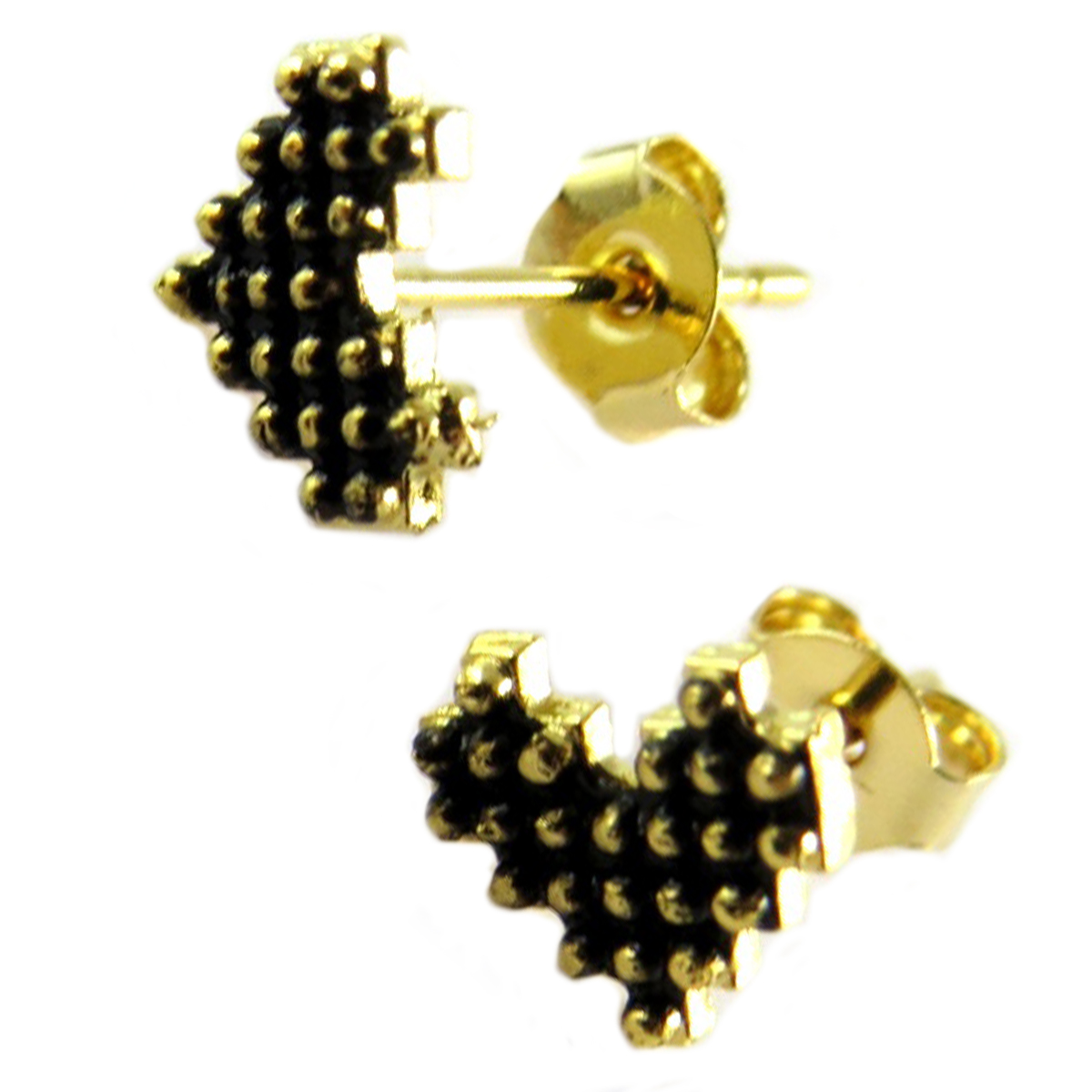 Boucles artisanales \'Love\' noir doré - 7x6 mm - [Q1359]