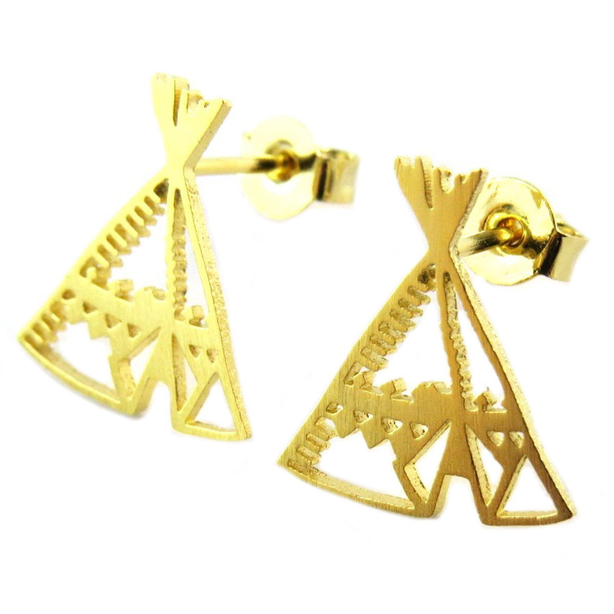 Boucles artisanales \'Tipi\' doré - 13x12 mm - [Q1362]