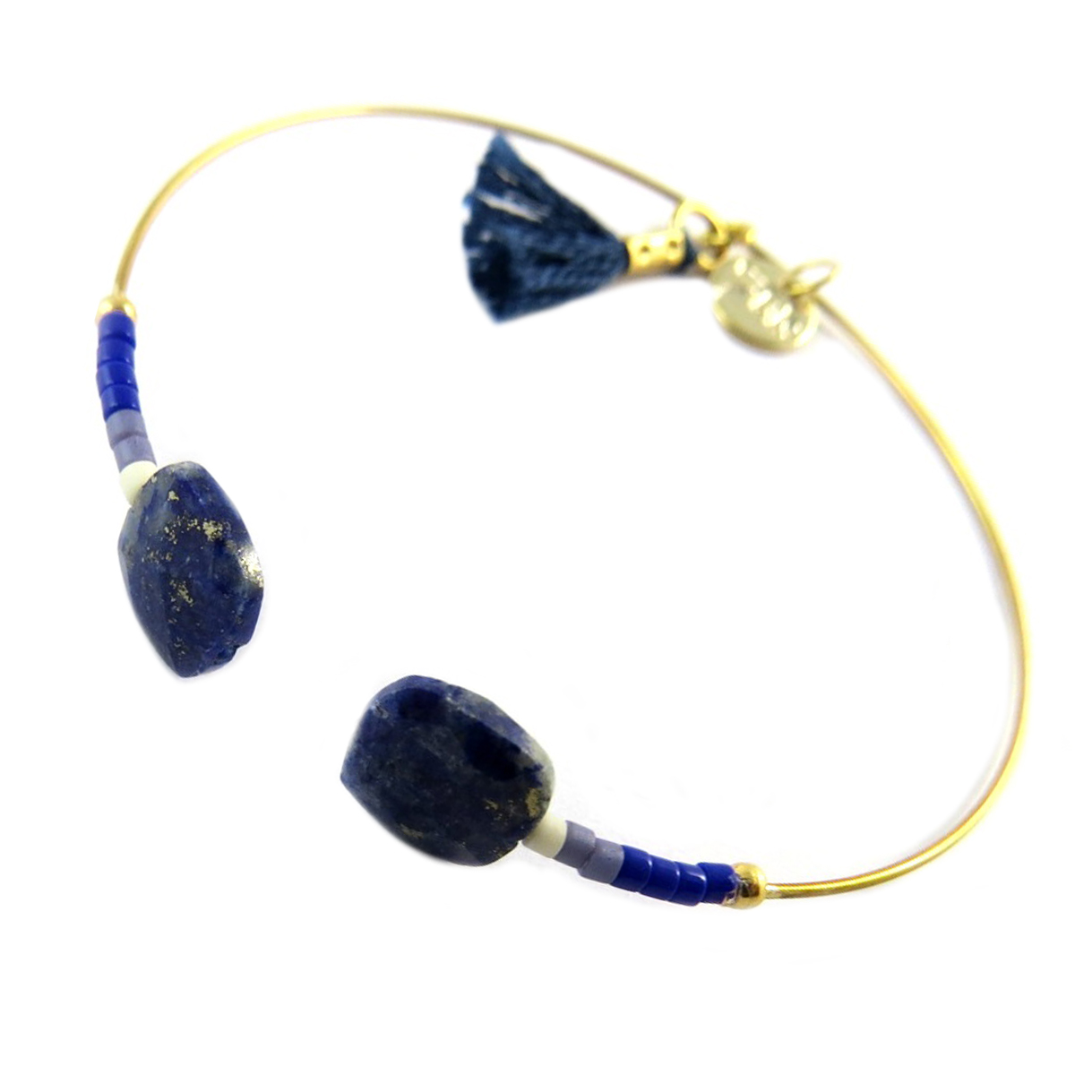 Bracelet artisanal \'Boho\' bleu doré - 50 mm 10 mm - [Q1369]