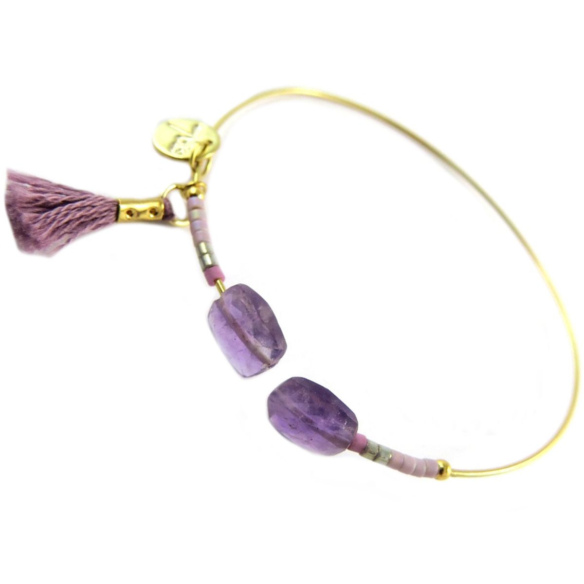 Bracelet artisanal \'Boho\' violet doré - 50 mm 10 mm - [Q1370]