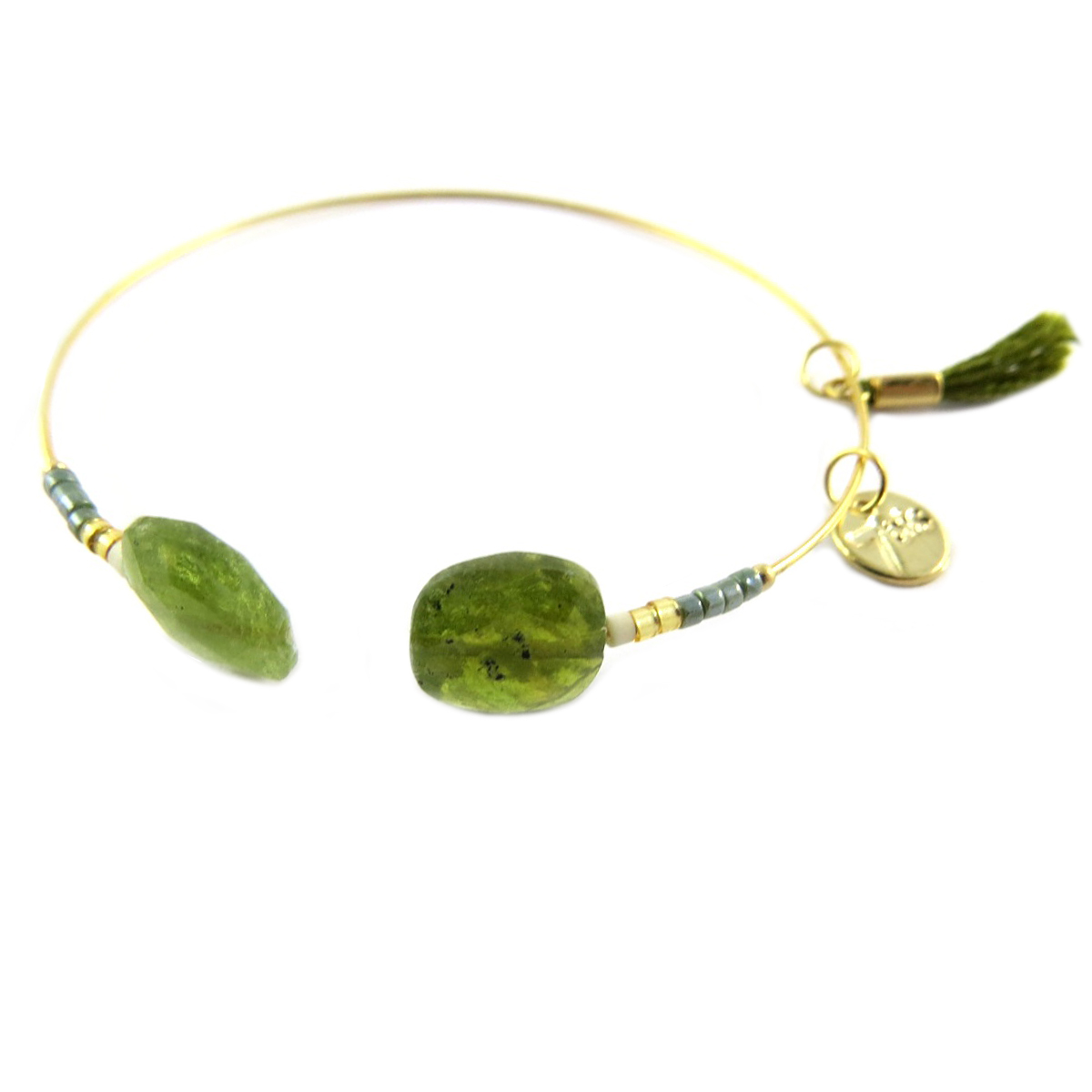 Bracelet artisanal \'Boho\' vert doré - 50 mm 10 mm - [Q1371]