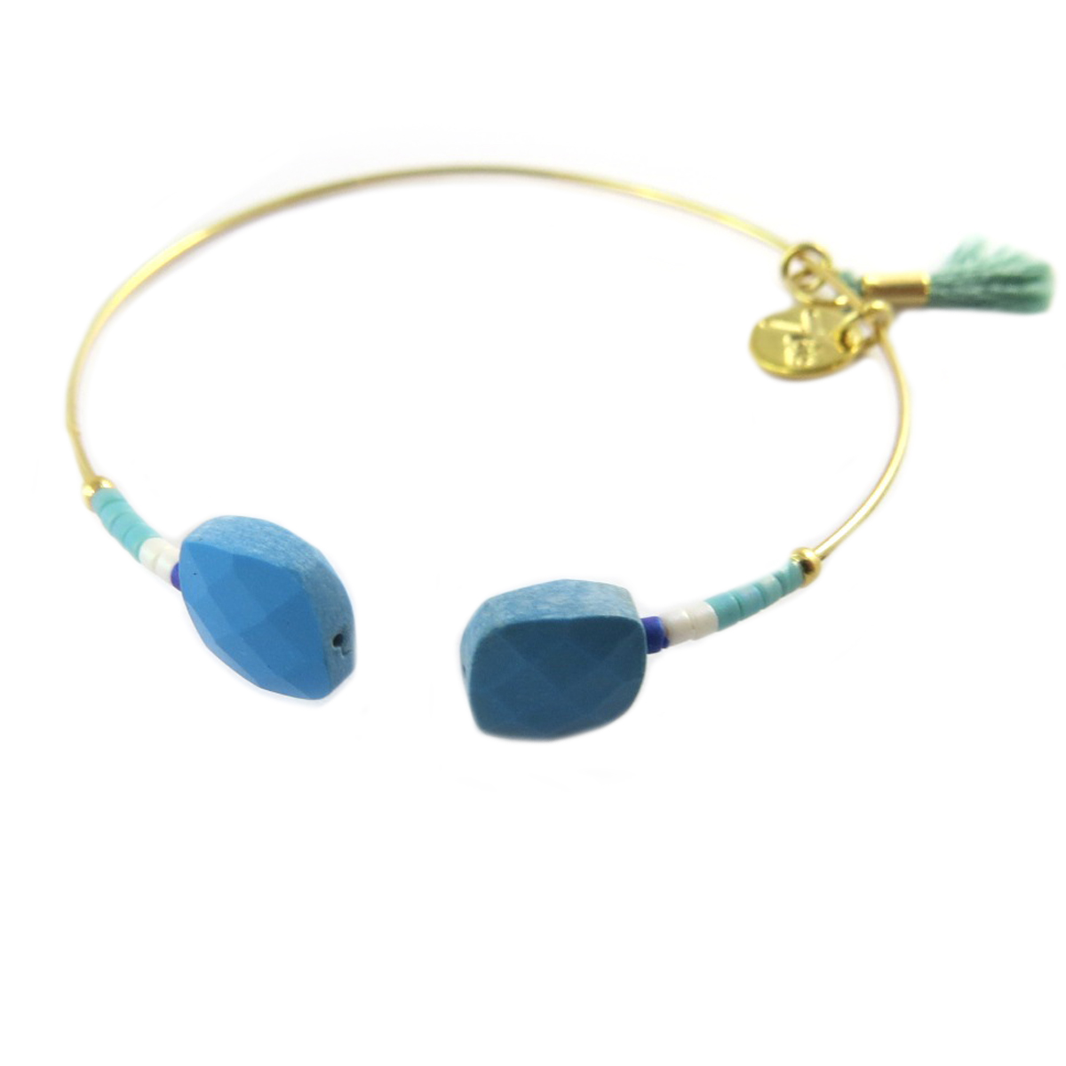 Bracelet artisanal \'Boho\' turquoise doré - 50 mm 10 mm - [Q1372]