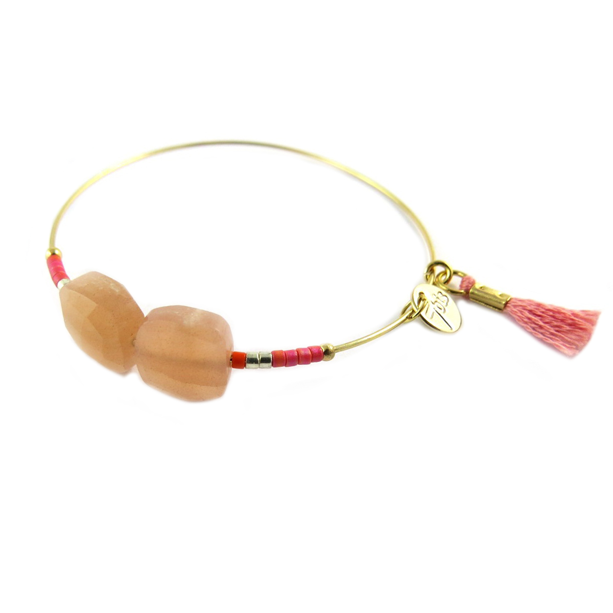 Bracelet artisanal \'Boho\' rose pèche doré - 50 mm 10 mm - [Q1373]