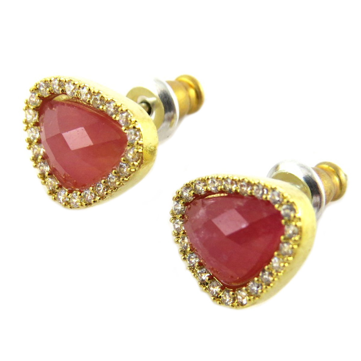 Boucles artisanales \'Sissi\' rose blanc doré (labradorite) - 10x8 mm - [Q1388]