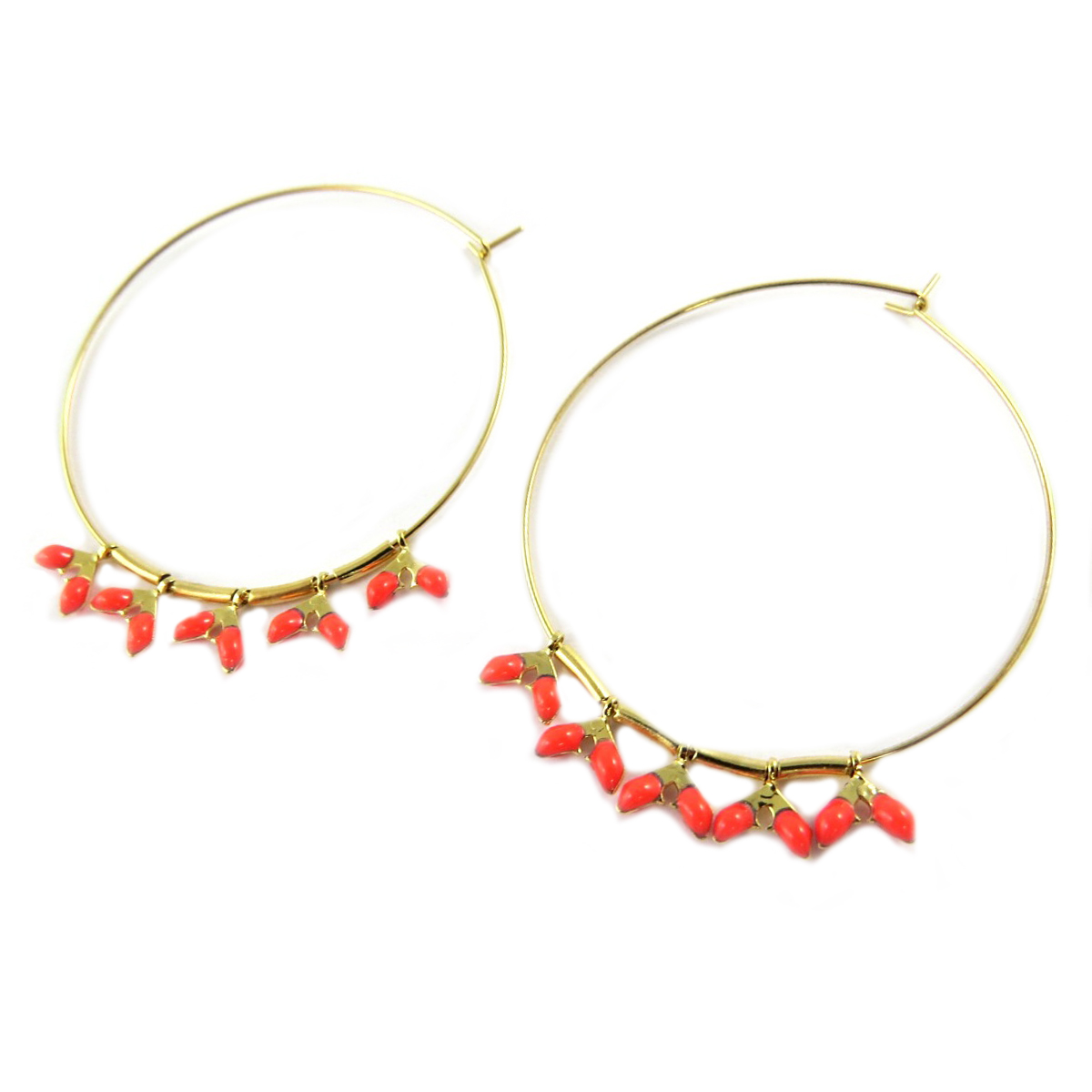 Créoles artisanales \'Boho\' rose doré (épi de blé) - 40 mm 5 mm - [Q1403]