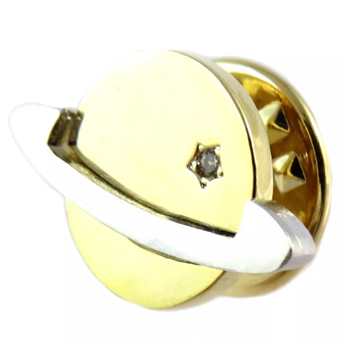 les trésors de lily Broche pin's artisanal 'Saturne' doré argenté 18x12 mm [Q1406]