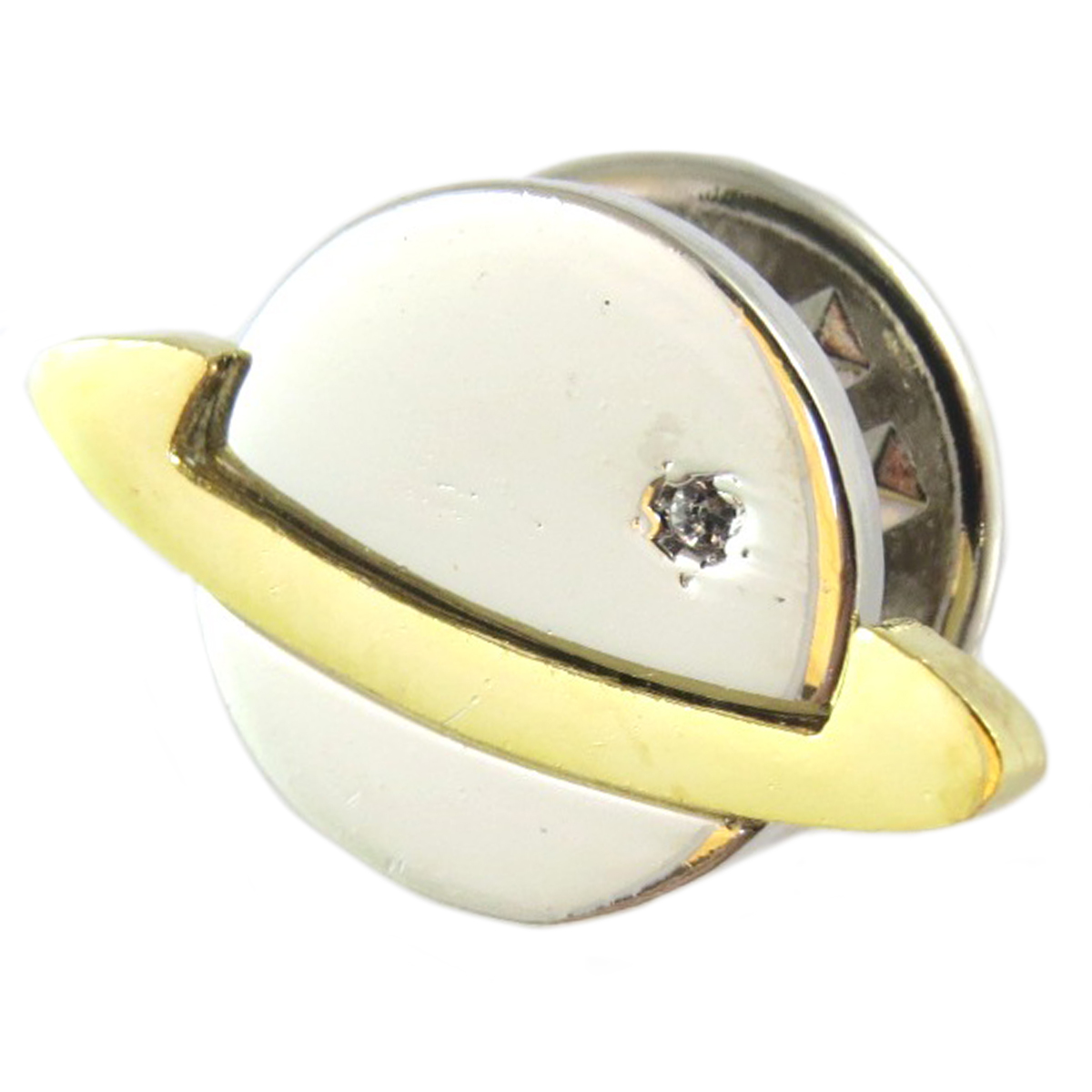 Broche pin\'s artisanal \'Saturne\' argenté doré - 18x12 mm - [Q1407]