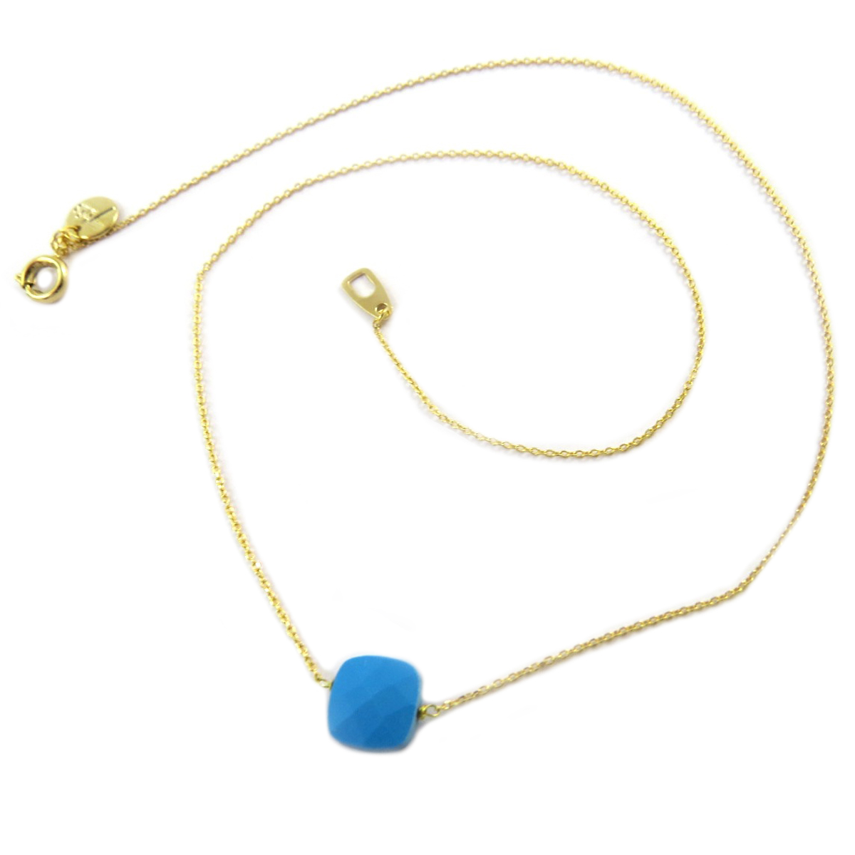 Collier artisanal \'Boho\' turquoise doré - 14x14 mm - [Q1422]