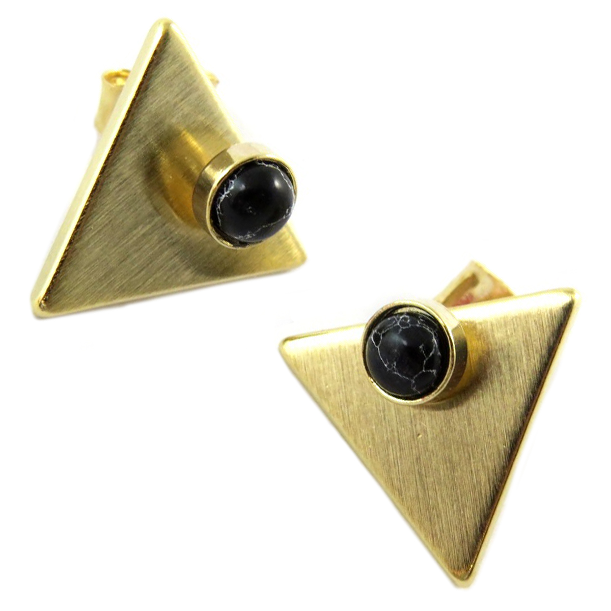 Boucles artisanales \'Boho\' noir doré (triangles) - 15x15 mm - [Q1429]