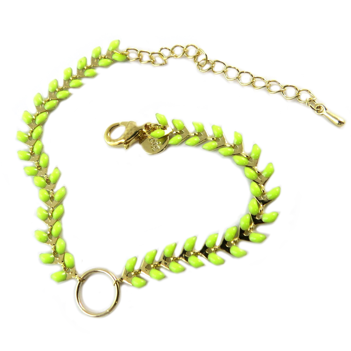 Bracelet artisanal \'Boho\' vert anis doré (épi de blé) -  16 cm 6 mm - [Q1442]