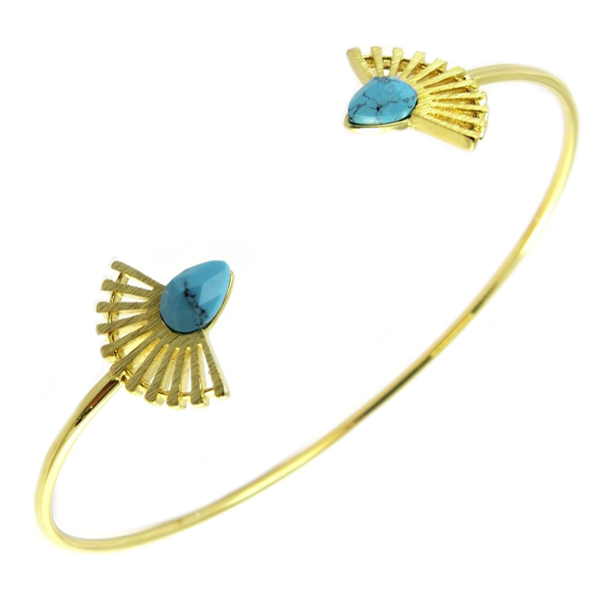Bracelet artisanal \'Boho\' turquoise doré (éventail) - 62 mm 15x12 mm - [Q1464]