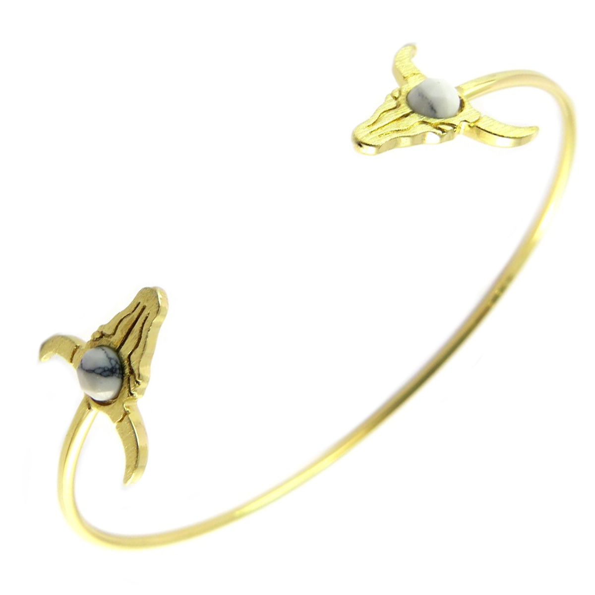 Bracelet artisanal \'Boho\' blanc doré (crâne de bison) - 62 mm 14x13 mm - [Q1469]
