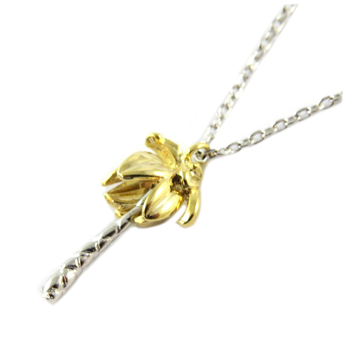 Collier artisanal \'Jungle\' argenté doré (palmier) - 18x8 mm - [Q1497]