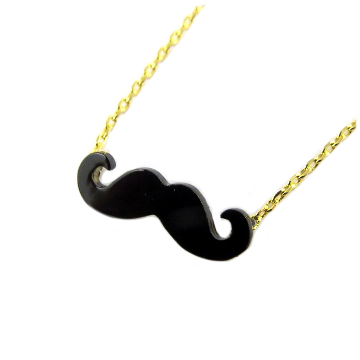 Collier artisanal \'Moustache\' noir doré - 15x5 mm - [Q1508]