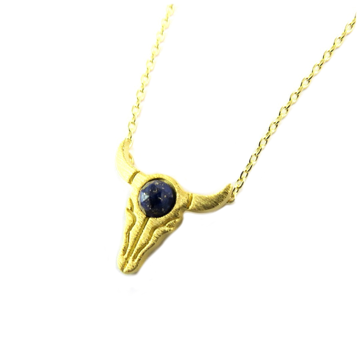Collier artisanal \'Boho\' (crâne de bison) bleu doré - 15x15 mm - [Q1511]