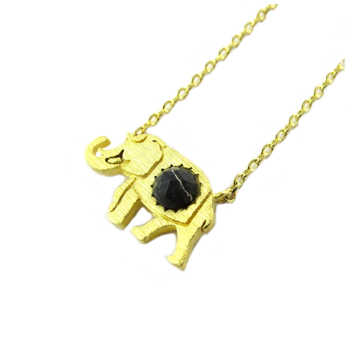 Collier artisanal \'Eléphant\' noir doré - 15x9 mm - [Q1515]