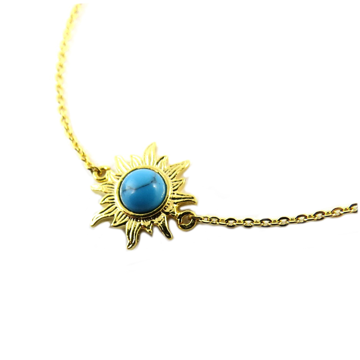 Bracelet artisanal \'Soleil\' turquoise doré -  12x12 mm - [Q1524]