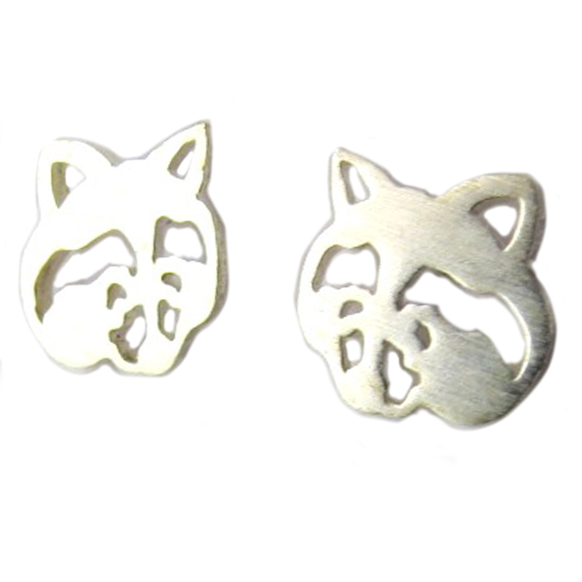 Boucles artisanales \'Raton Laveur\' argenté - 8x8 mm - [Q1542]