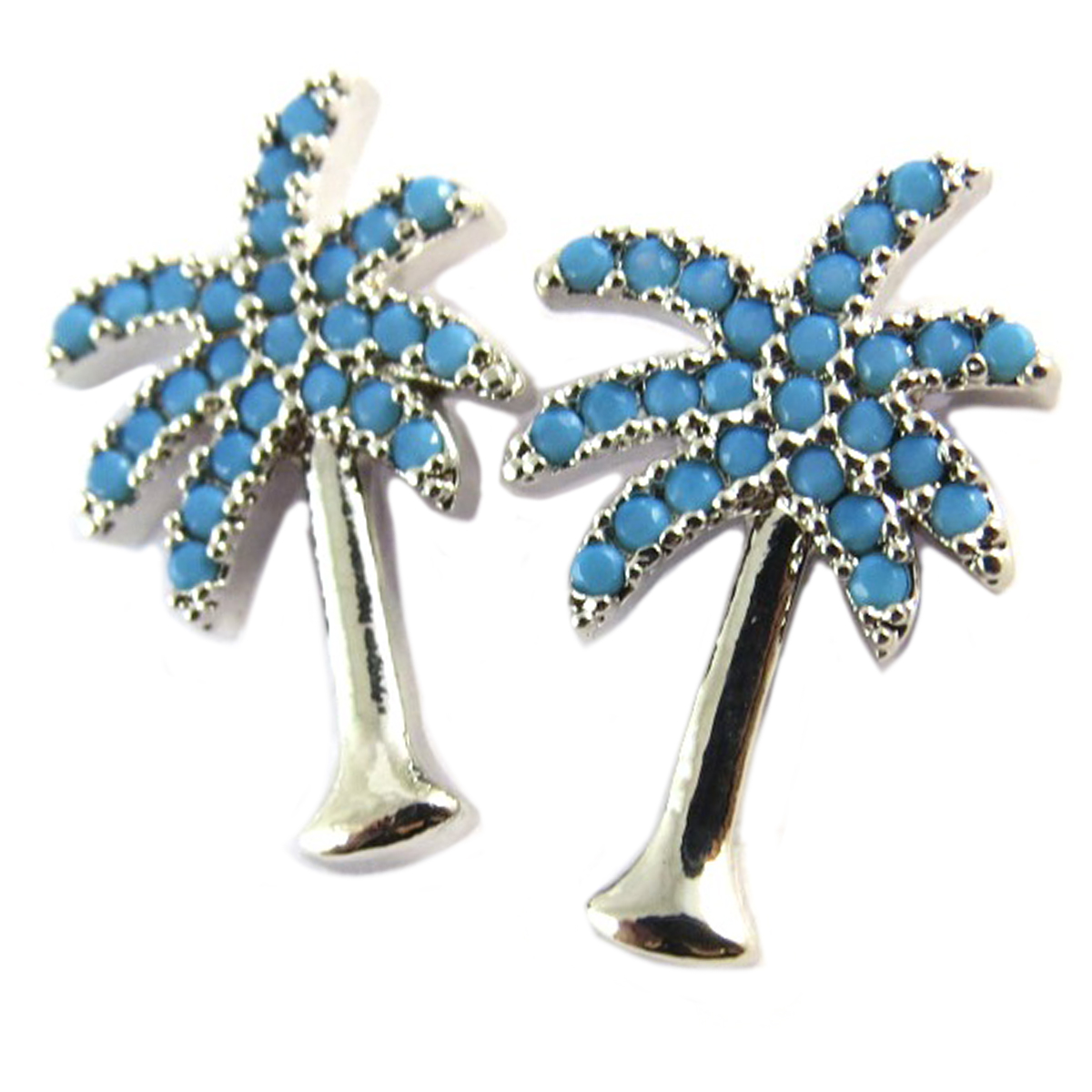 Boucles artisanales \'Palmier\' turquoise argenté - 15x9 mm - [Q1550]