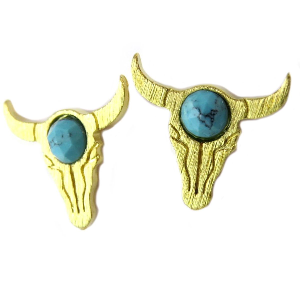 Boucles artisanales \'Boho\' turquoise doré (crâne de bison) - 15x14 mm - [Q1551]